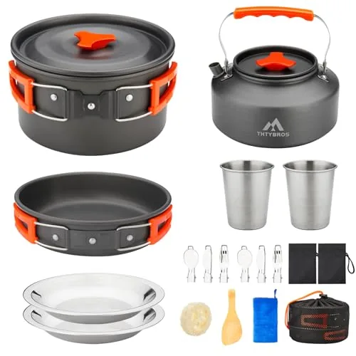 THTYBROS 17pc Camping Cookware Mess Kit for 2