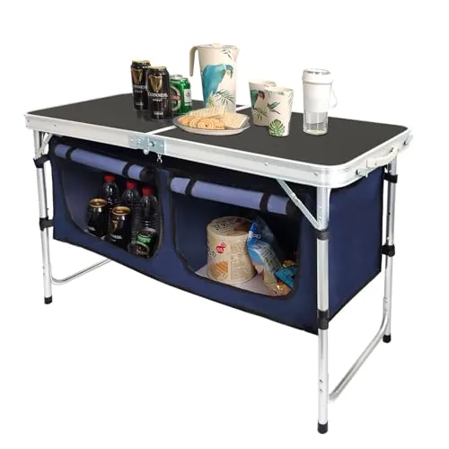 CampLand Folding Aluminum Camp Table with Storage Organizer