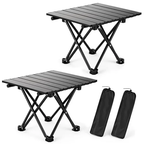 Hediya 2-Pack Foldable Camping Table Lightweight Black-S
