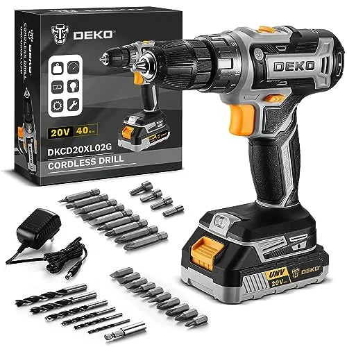 DEKOPRO 20V Cordless Drill with Bits and Charger