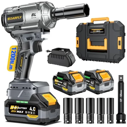 SOARFLY 1/2" Cordless Impact Wrench 900 Ft-Lbs Brushless