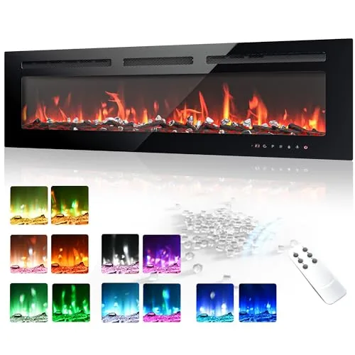 EUHOMY 50-Inch Recessed Wall Electric Fireplace 750/1500W