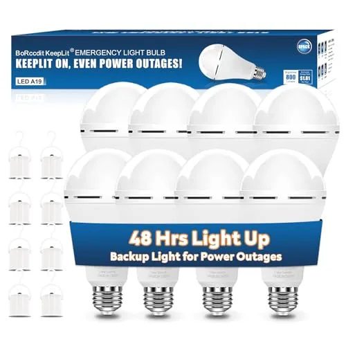 BoRccdit KeepLit 8-Pack Emergency Rechargeable Bulbs 12W 5000K