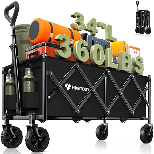 HIKEMOON 34-Inch Extra Long Folding Wagon 120L 360LBS