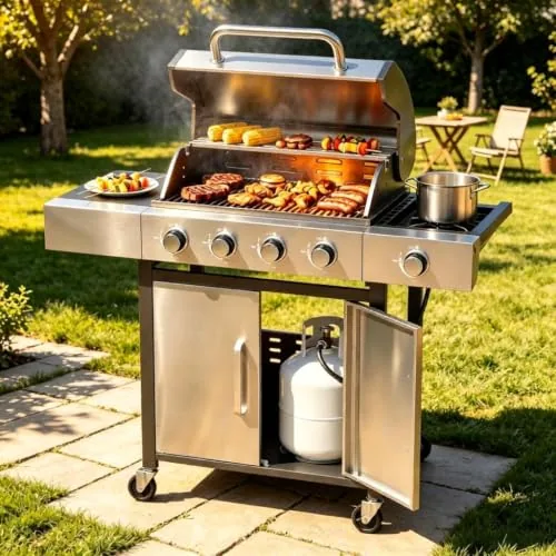 LazySunsets 4-Burner Propane Grill 49000 BTU Side Burner
