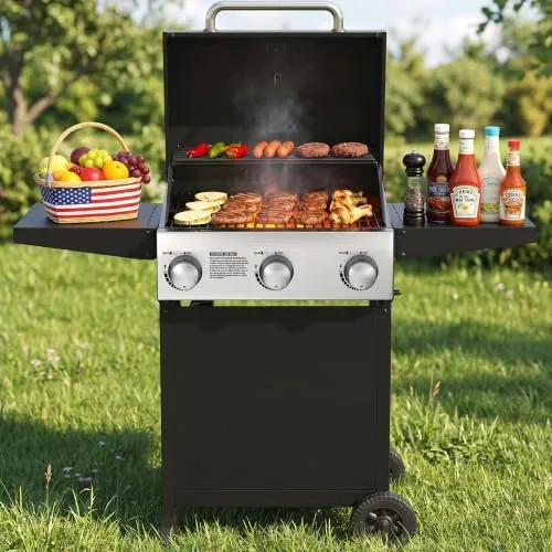 Veralune 3-Burner Propane Grill 445 sq in with Side Tables