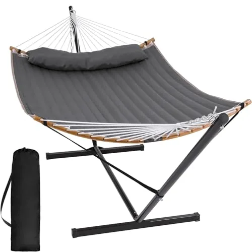 SUNCREAT Double Hammock with Stand Curved Spreader Bar
