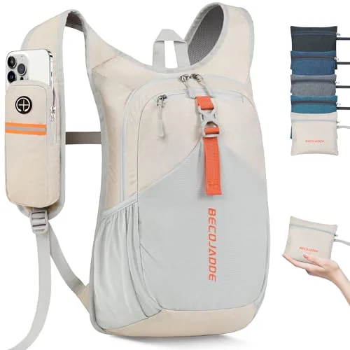 BECOJADDE 15L Foldable Ultralight Hiking Daypack Beige