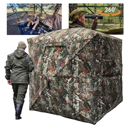 FUNHORUN 360 See-Through Pop-Up Ground Blind with Floor Mat