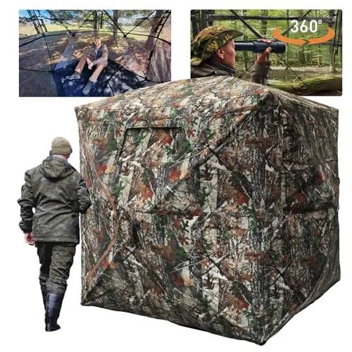 FUNHORUN 360 See-Through Pop-Up Ground Blind with Floor Mat