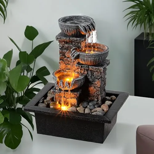 Kalona 3-Bowl Tabletop Fountain with LED, 10.4in