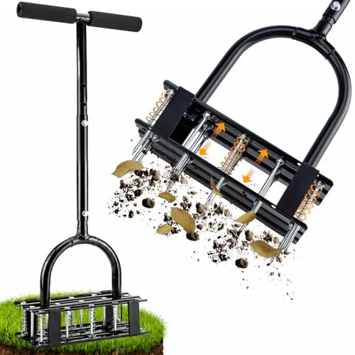 FurFrolic 2-in-1 Manual Lawn Aerator with Auto-Clean Tines