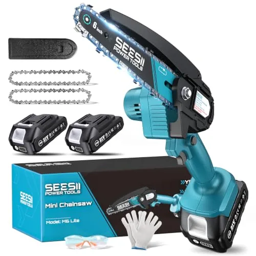 Seesii 6-Inch Cordless Mini Chainsaw with 2 Batteries