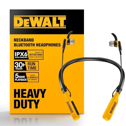 DEWALT Bluetooth Neckband Earbuds 30H Battery IPX6