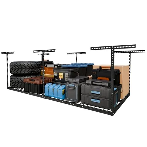 FLEXIMOUNTS 4x8 Overhead Garage Ceiling Storage Rack Black