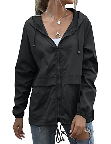 Muzeca Rain Jackets for Women Waterproof Lightweight Windbre
