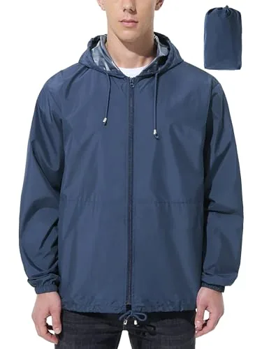 UIQUR Lightweight Rain Jacket Packable Windbreaker Navy