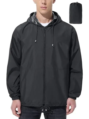 UIQUR Men's Waterproof Rain Jacket with Packable Storage Bag