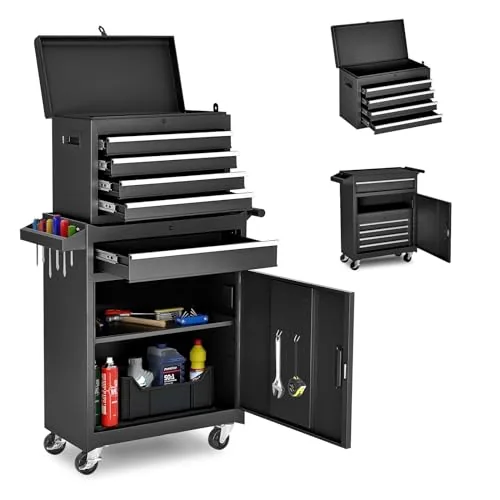 AirWire 5-Drawer Rolling Tool Chest Black 2-in-1