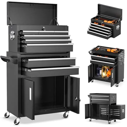 INTERGREAT 8-Drawer Rolling Tool Chest with Detachable Top Box