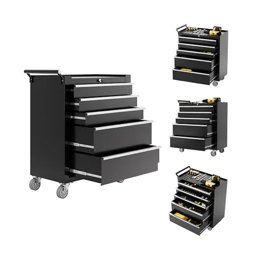 MilleLoom 5-Drawer Rolling Tool Chest with Central Lock