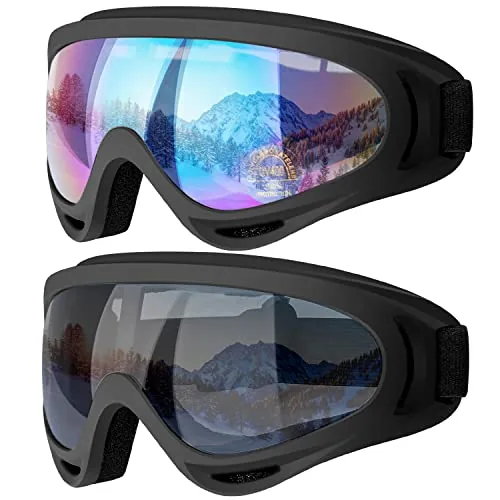 COOLOO 2-Pack Snow Goggles UV400 Tinted and Clear Lenses