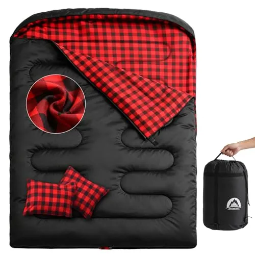Swtmerry Flannel Double Sleeping Bag with 2 Pillows