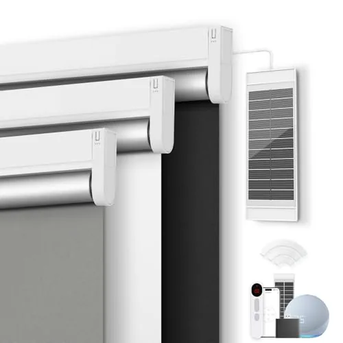 CINONEKO Motorized Blackout Roller Blind with Solar Panel