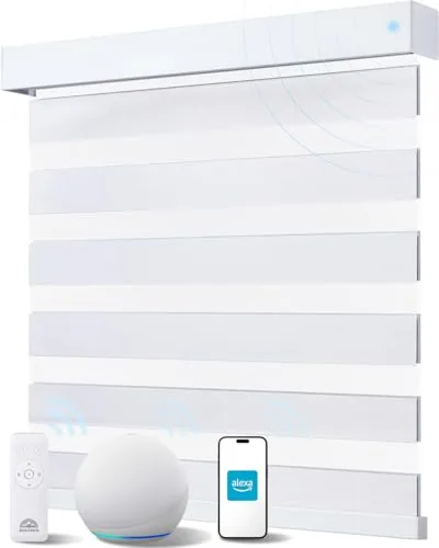 JaeJaes Motorized Zebra Blinds Alexa Direct 23x72 White