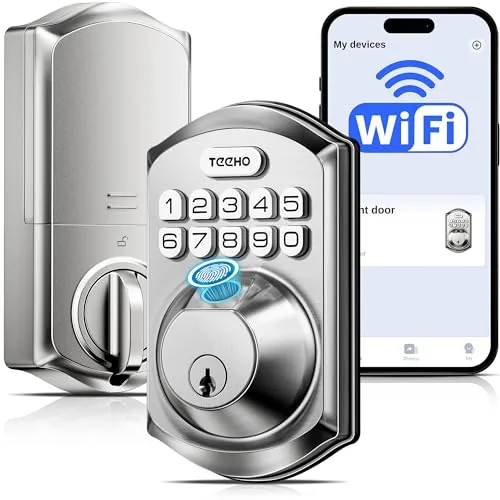 TEEHO TE012W WiFi Fingerprint Smart Lock, Satin Nickel