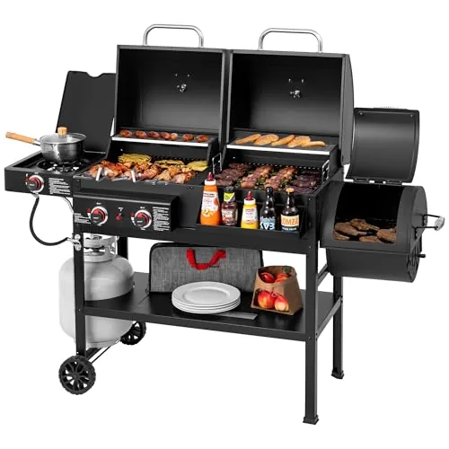 Grills House ZH3005Y Gas-Charcoal Combo with Offset Smoker
