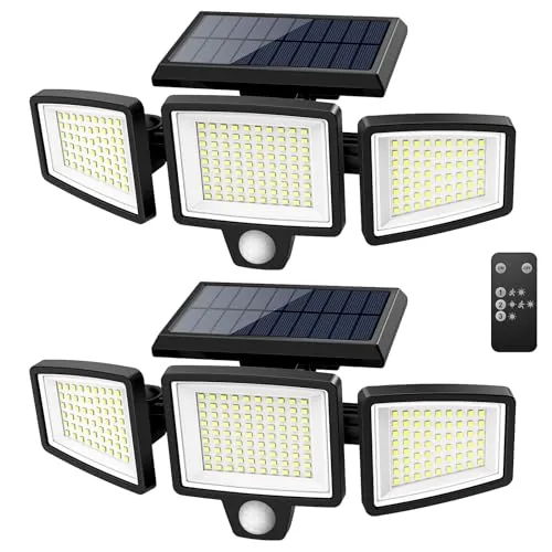 Tuffenough 3-Head Solar Flood Light 2500LM 210 LED 2-Pack