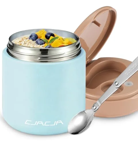CJACJA Kids Hot Food Thermos 15.2oz with Folding Spoon