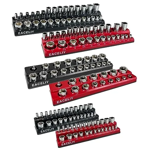 EACELIY 6-Piece Magnetic Socket Organizer SAE & Metric 141-Slot