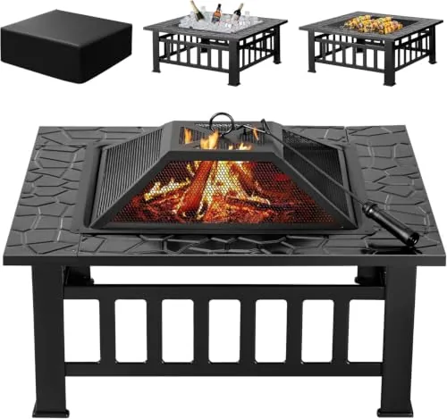 Devoko 32-Inch 3-in-1 Steel Outdoor Fire Pit Table