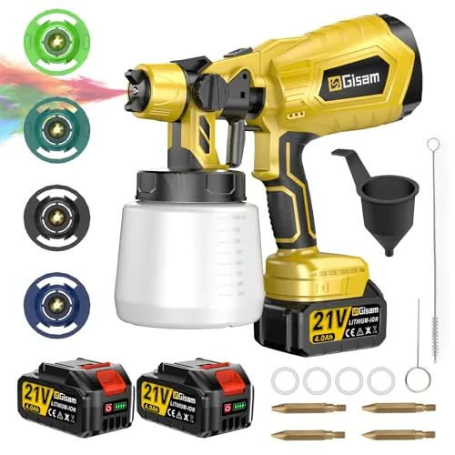 Gisam Cordless HVLP Sprayer 1200W Brushless, Dual Battery