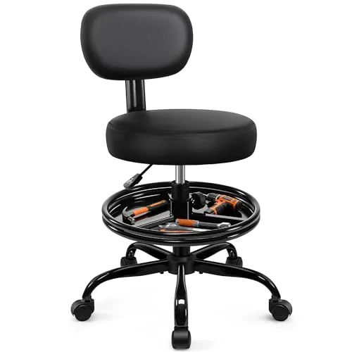 BestGlory Mechanics Rolling Stool with Backrest and Storage